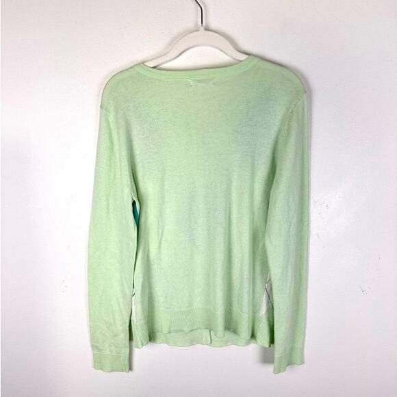 y2k New York & Company Cardigan Sweater L Green Argyle Plaid Button Up Preppy - Picture 3 of 11